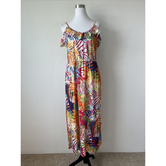 Mayah Kay Fashion Boutique Woman Dress XL Multi Color Sleeveless V Neck Flowy - Picture 3 of 16